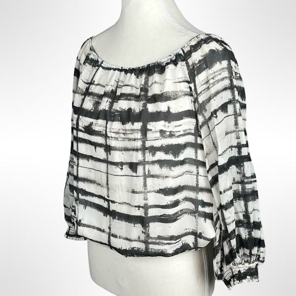 Alice + Olivia Black & White Brushstroke Print 3/4 Silk Blouse Top Lightweight S - Picture 3 of 7